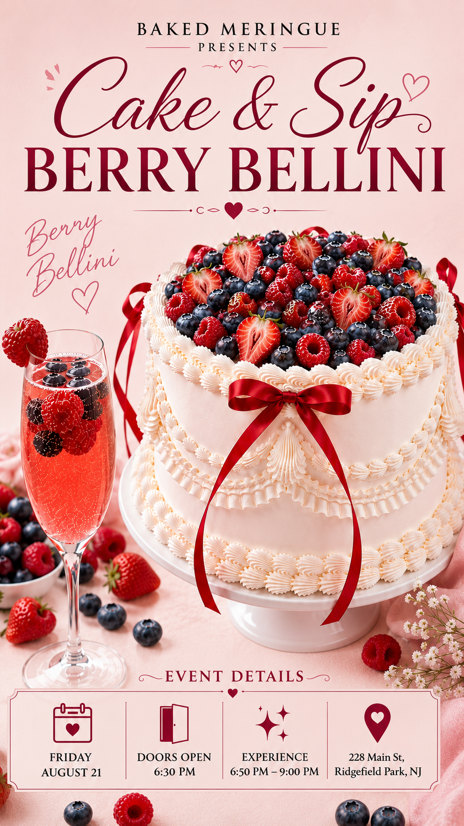 Berry Bellini Cake & Sip | Vintage Cake Decorating Experience